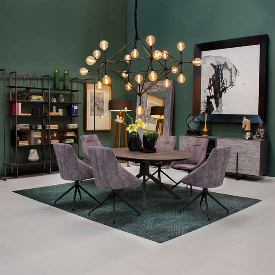 Set Mesa Circular Brixton Con Extensión + 6 Sillas Giratorias Westbourne