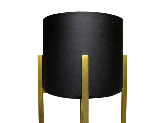 Set De 2 Maceteros Negro Con Dorado Pedestal