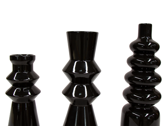 Set De 3 Floreros Cerámica Negro