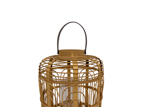 Farol Bohemio De Bambú Y Asa De Cuero I
