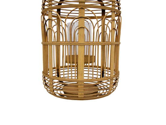 Farol Bohemio De Bambú Y Asa De Cuero I