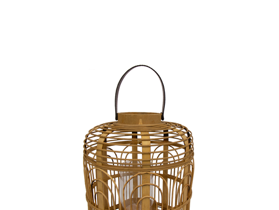 Farol Bohemio De Bambú Y Asa De Cuero II