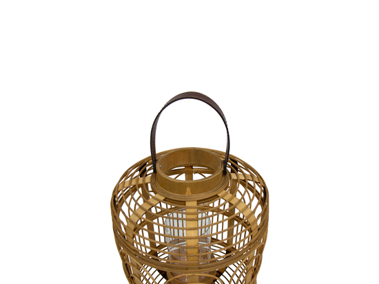 Farol Bohemio De Bambú Y Asa De Cuero II