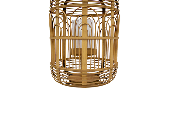 Farol Bohemio De Bambú Y Asa De Cuero II