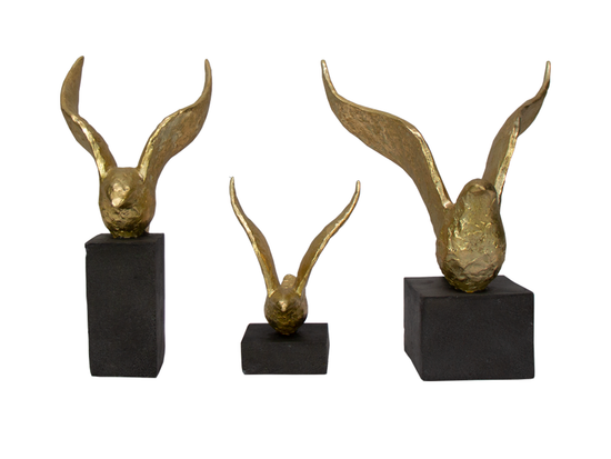 Set De 3 Esculturas De Aves En Resina Acabado Oro