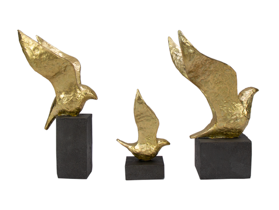 Set De 3 Esculturas De Aves En Resina Acabado Oro