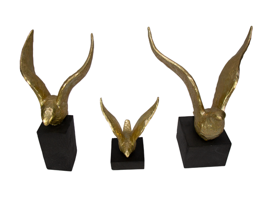 Set De 3 Esculturas De Aves En Resina Acabado Oro