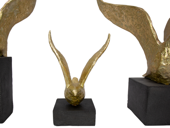 Set De 3 Esculturas De Aves En Resina Acabado Oro