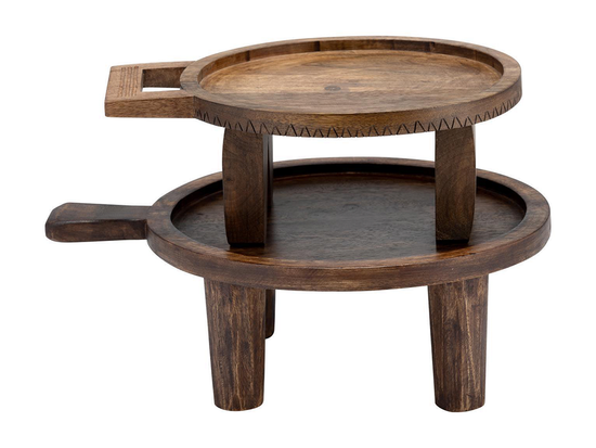 Set 2 Pedestales De Madera Con Asa Japandi