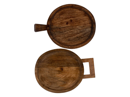 Set 2 Pedestales De Madera Con Asa Japandi