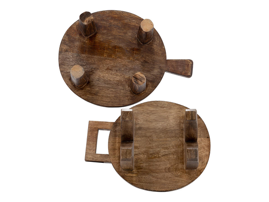 Set 2 Pedestales De Madera Con Asa Japandi