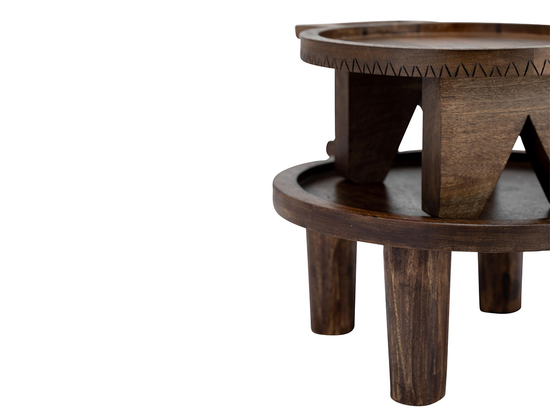 Set 2 Pedestales De Madera Con Asa Japandi