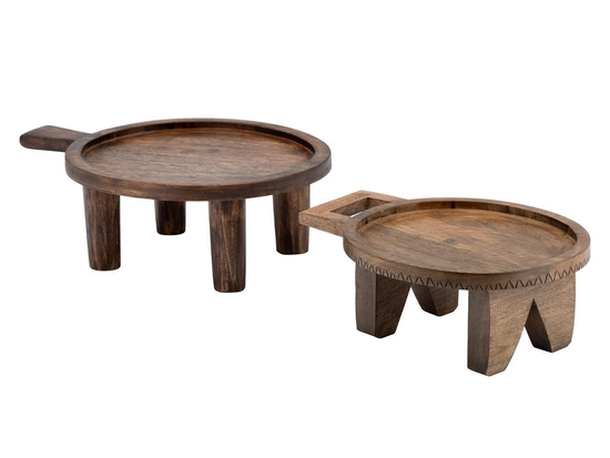 Set 2 Pedestales De Madera Con Asa Japandi