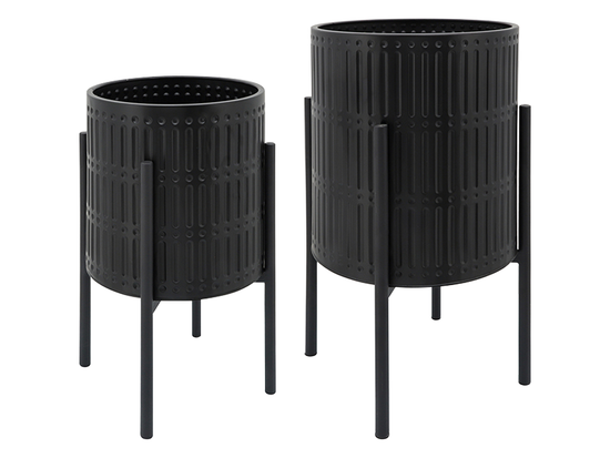 Set 2 Maceteros Acanaladas Base Metalica Negro