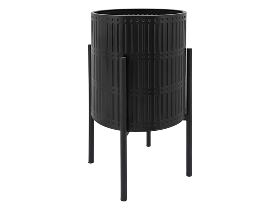 Set 2 Maceteros Acanaladas Base Metalica Negro