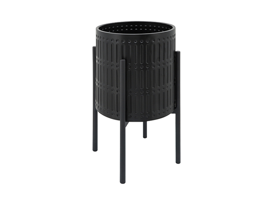 Set 2 Maceteros Acanaladas Base Metalica Negro
