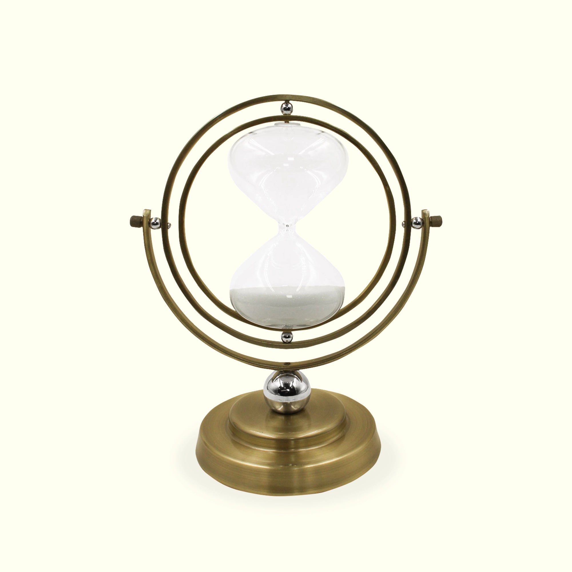 Reloj Giratorio Decorativo de Metal y Vidrio con Arena Blanca