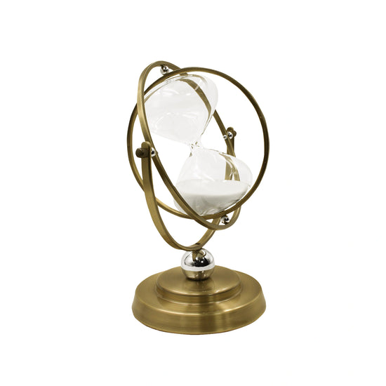 Reloj Giratorio Decorativo de Metal y Vidrio con Arena Blanca