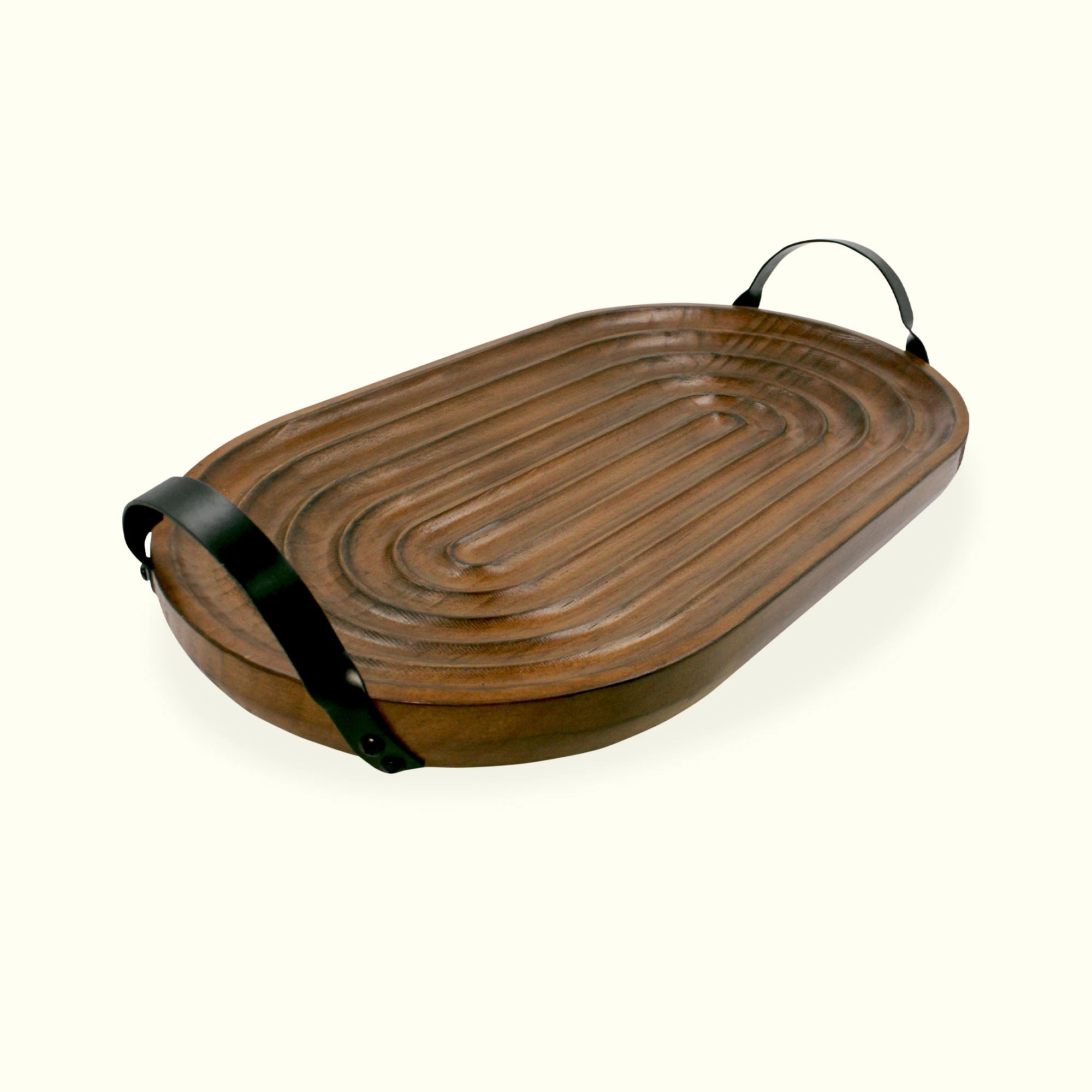 Charola Decorativa Oval De Madera Con Asas