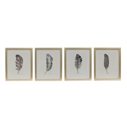 Cuadro Giclee Feathers, Set de 4 Piezas
